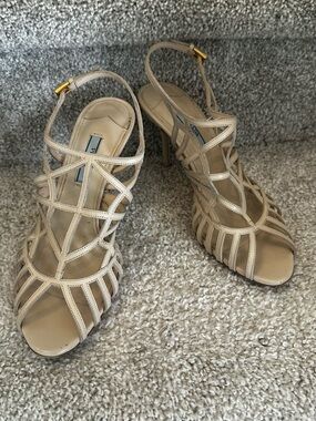 Prada Nude Cage Strappy Slingback Heels